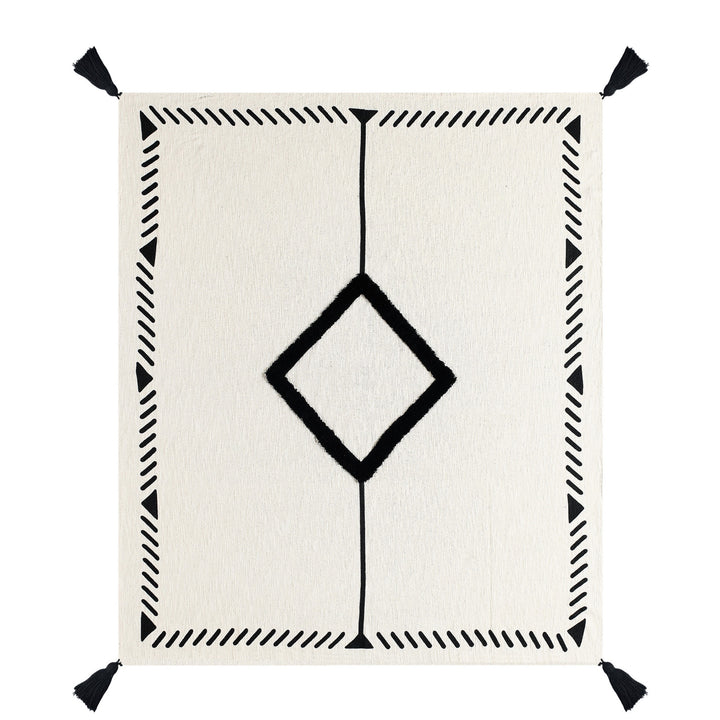 Black and White Woven Cotton Geometric Throw Blanket