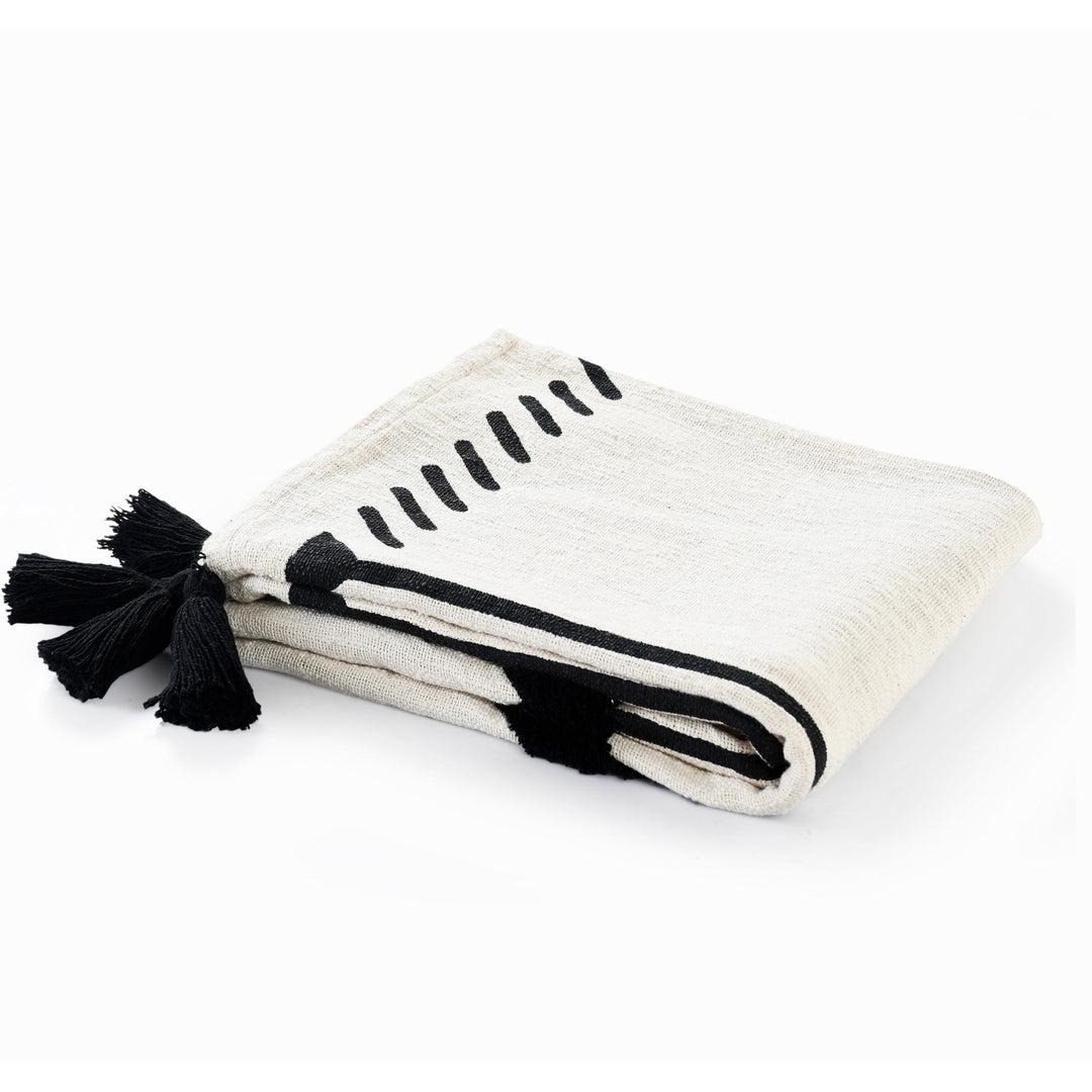 Black and White Woven Cotton Geometric Throw Blanket