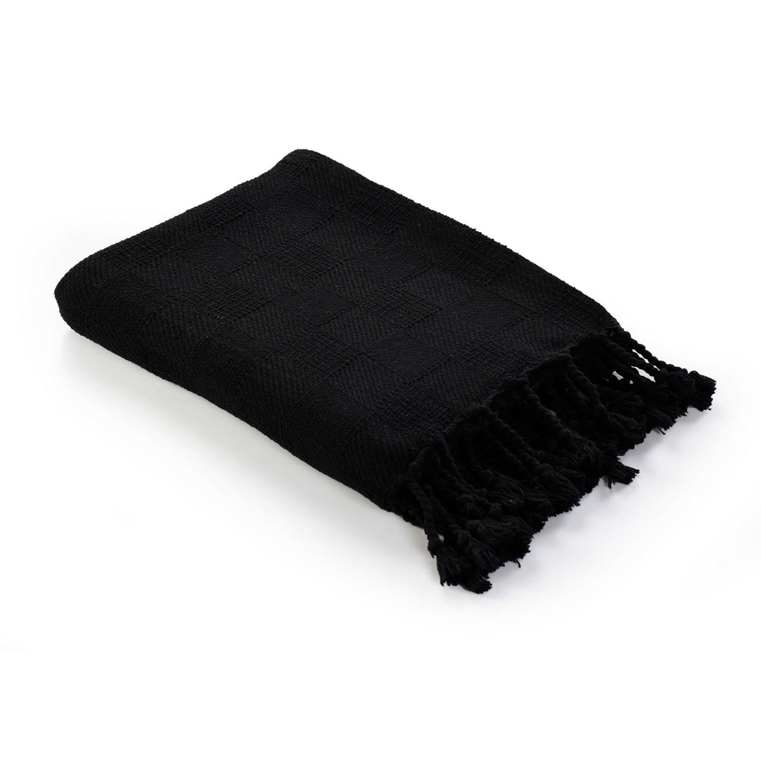 Black Woven Cotton Solid Color Throw Blanket