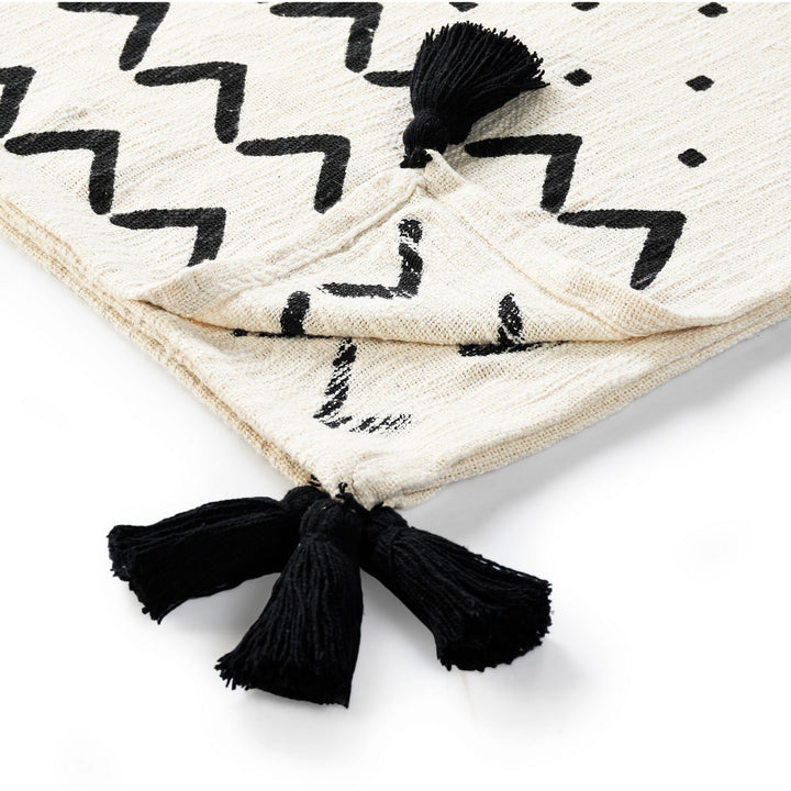 Black and White Woven Cotton Chevron Throw Blanket