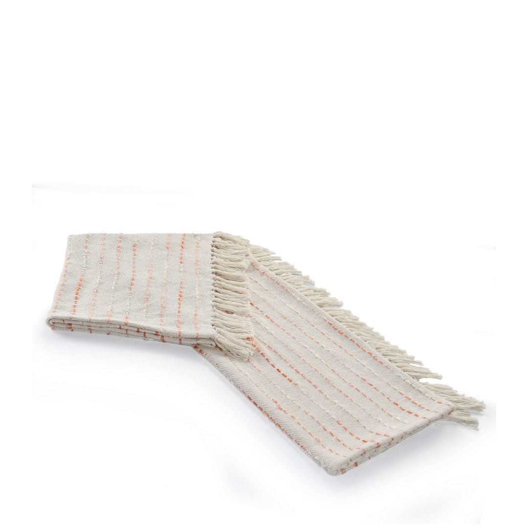 Cream Woven Cotton Striped Throw Blanket