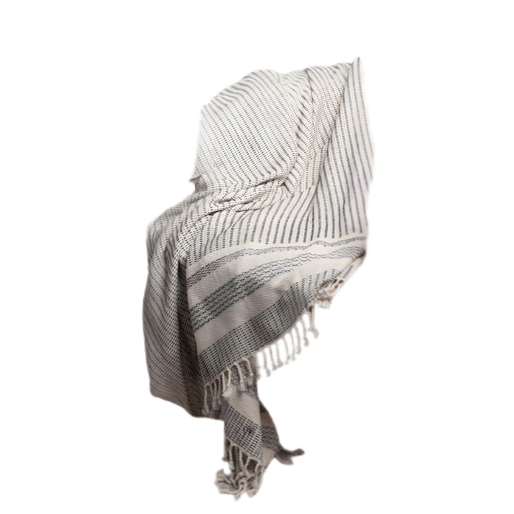 Blue and White Woven Cotton Striped Throw Blanket