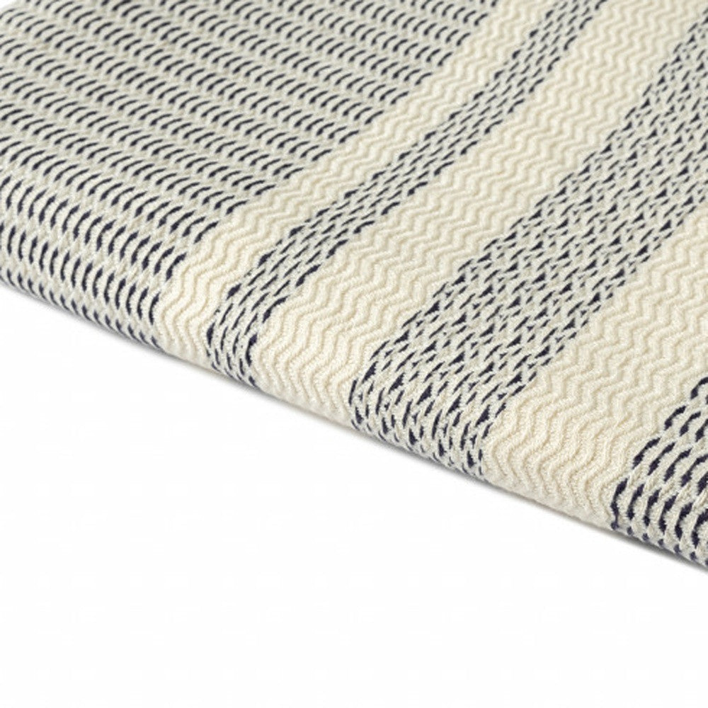 Blue and White Woven Cotton Striped Throw Blanket