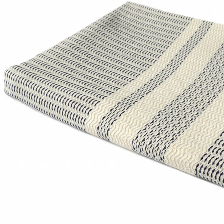 Blue and White Woven Cotton Striped Throw Blanket