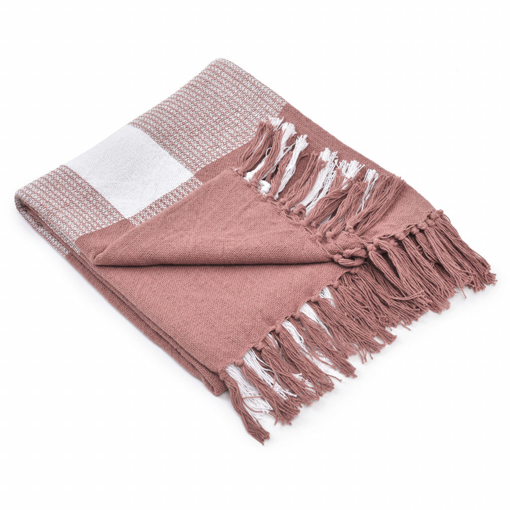 Pink Woven Cotton Checkered Throw Blanket