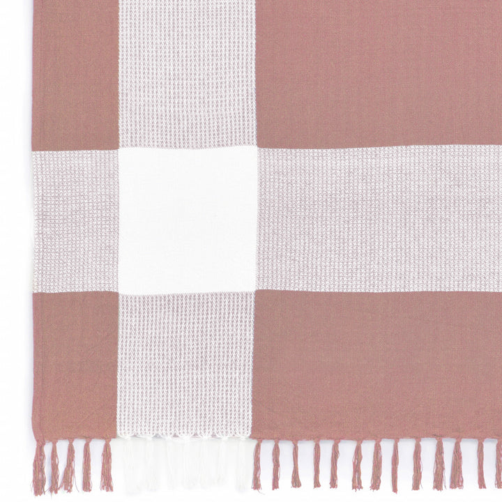 Pink Woven Cotton Checkered Throw Blanket