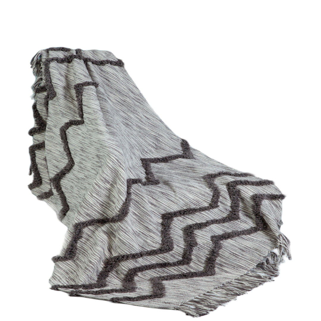 Gray Woven Cotton Chevron Throw Blanket