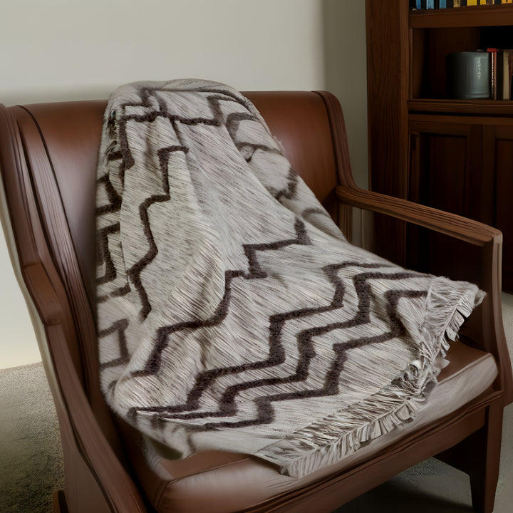 Gray Woven Cotton Chevron Throw Blanket