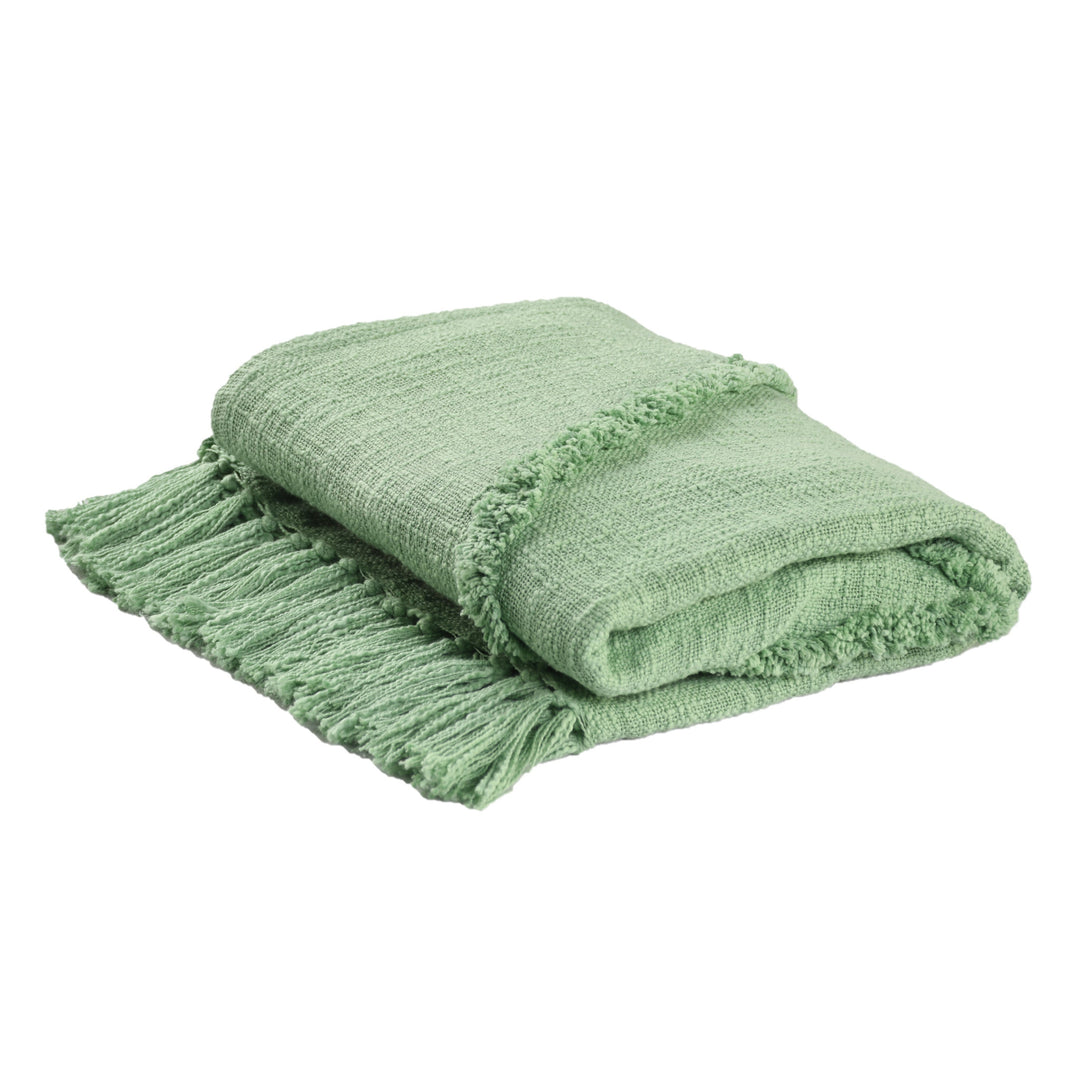 Green Woven Cotton Solid Color Throw Blanket