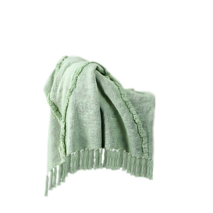 Green Woven Cotton Solid Color Throw Blanket