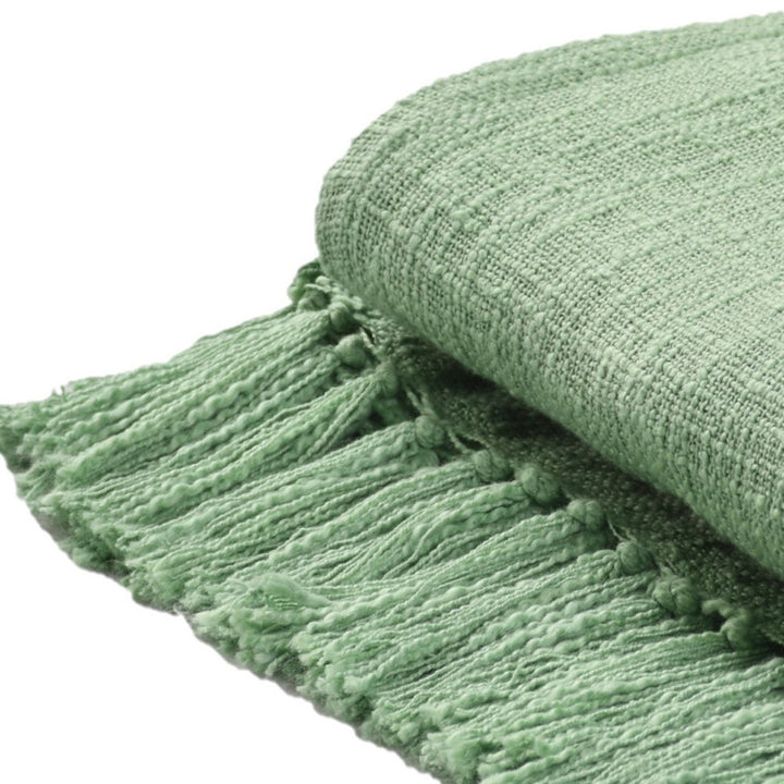 Green Woven Cotton Solid Color Throw Blanket