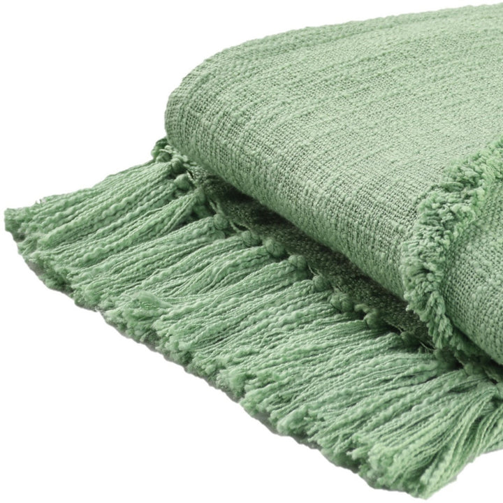 Green Woven Cotton Solid Color Throw Blanket