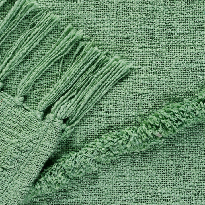 Green Woven Cotton Solid Color Throw Blanket