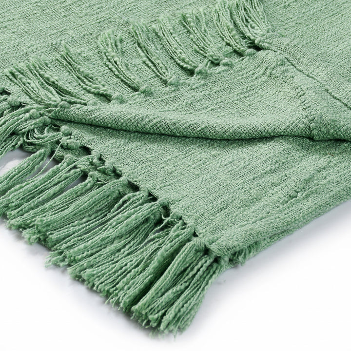 Green Woven Cotton Solid Color Throw Blanket