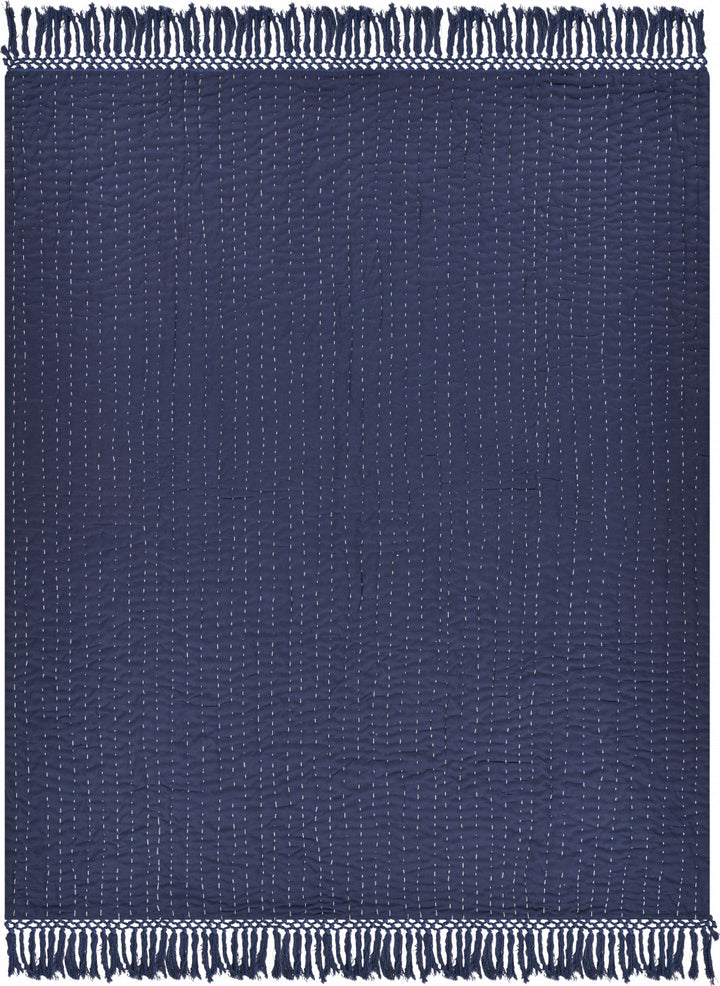 Blue Woven Cotton Solid Color Throw Blanket