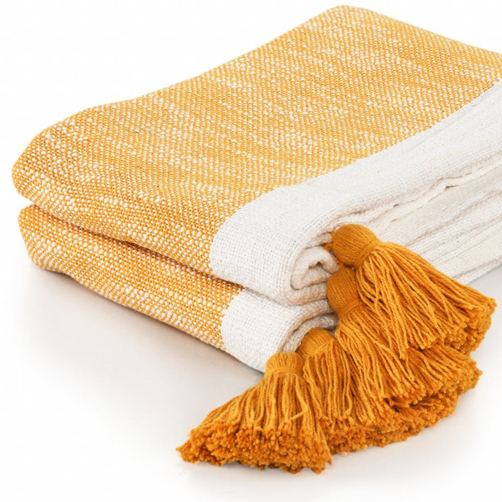 Yellow Woven Cotton Striped Throw Blanket