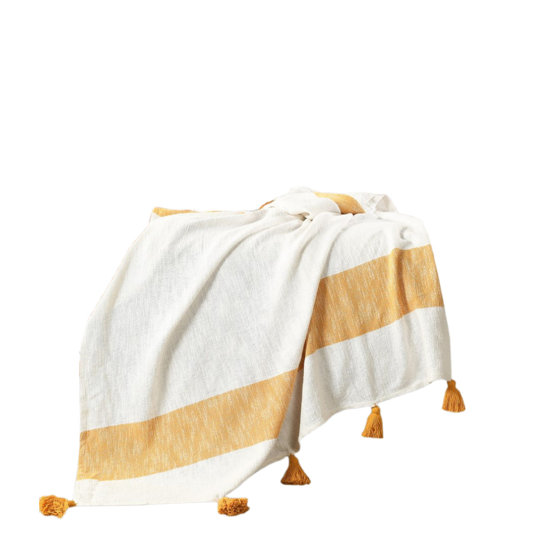 Yellow Woven Cotton Striped Throw Blanket