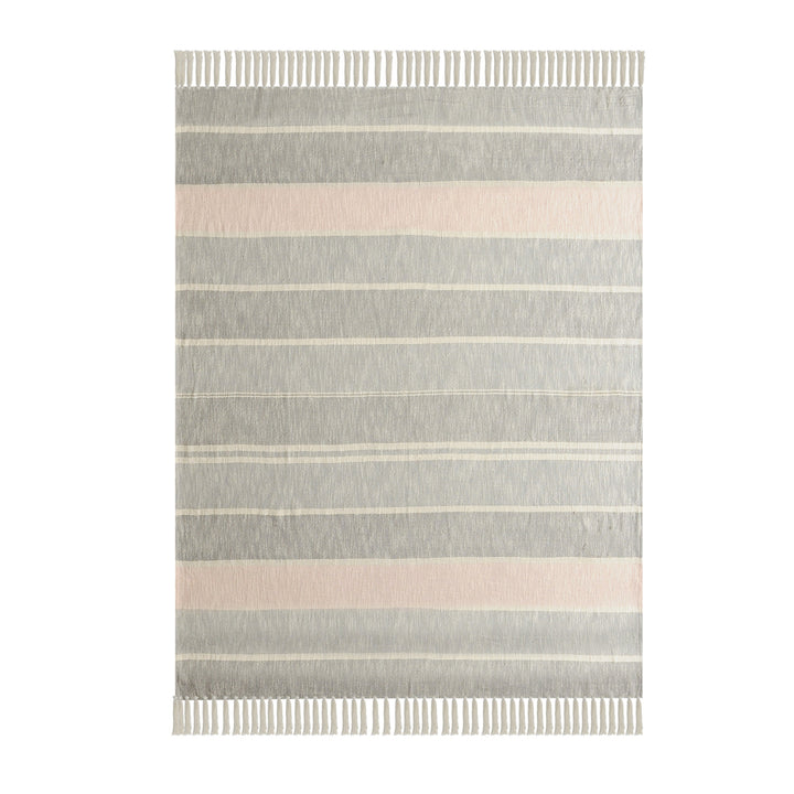 Gray Woven Cotton Striped Throw Blanket