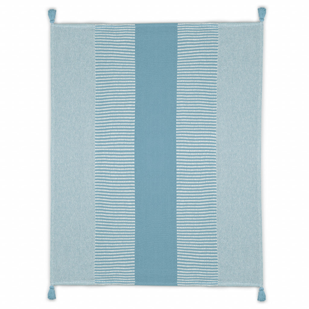 Blue Woven Cotton Striped Throw Blanket