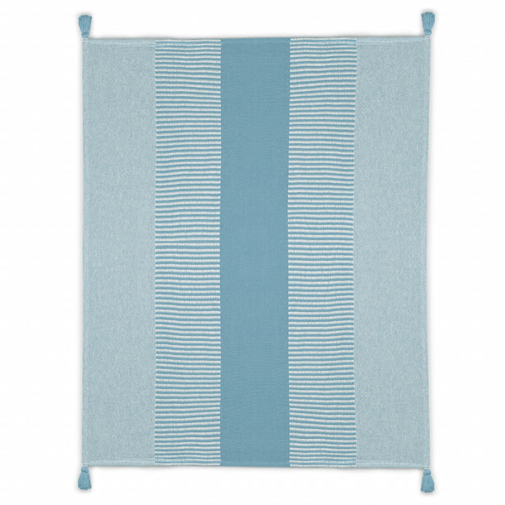 Blue Woven Cotton Striped Throw Blanket