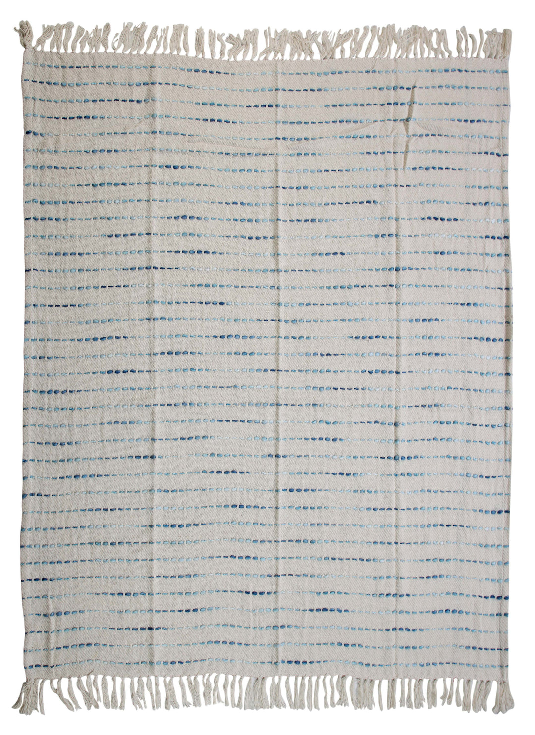 Cream Woven Cotton Striped Throw Blanket