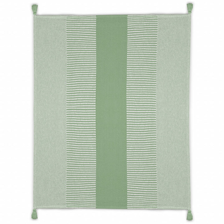 Green Woven Cotton Striped Throw Blanket