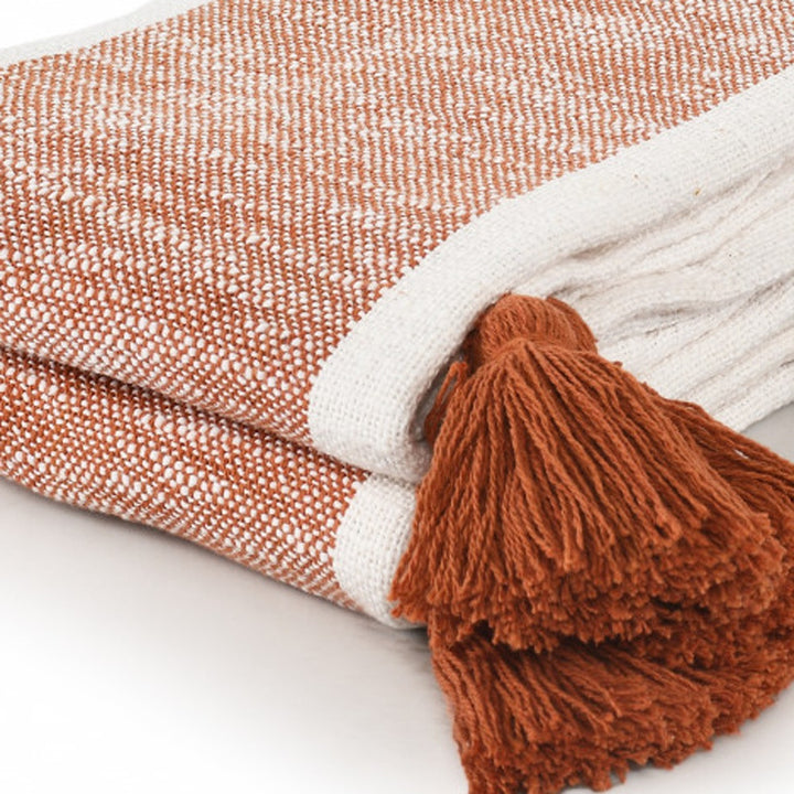 Orange Woven Cotton Striped Throw Blanket