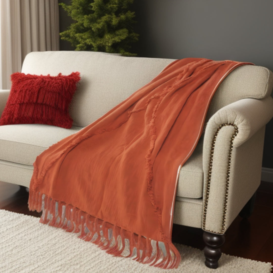 Orange Woven Cotton Solid Color Throw Blanket