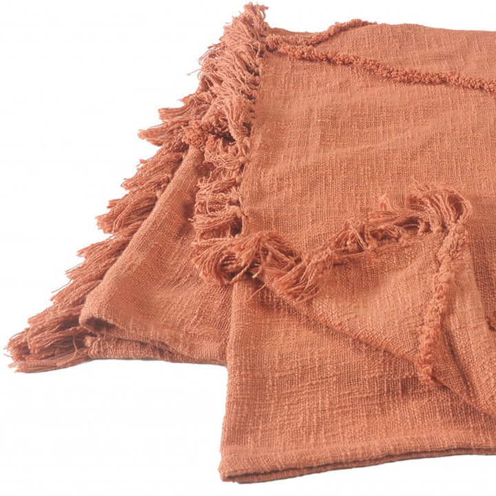 Orange Woven Cotton Solid Color Throw Blanket