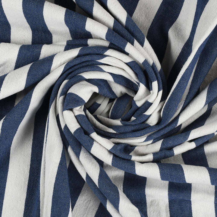 Blue and White Woven Cotton Striped Throw Blanket