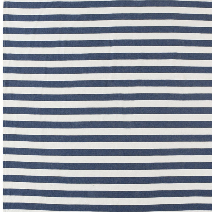 Blue and White Woven Cotton Striped Throw Blanket