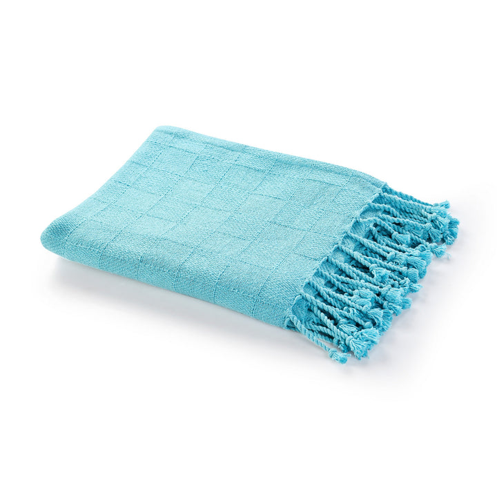 Blue Woven Cotton Solid Color Throw Blanket