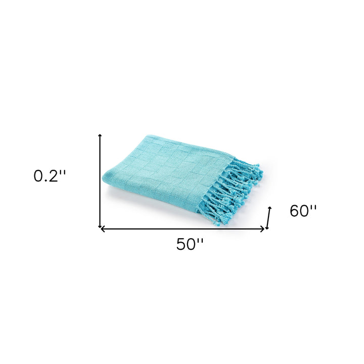 Blue Woven Cotton Solid Color Throw Blanket