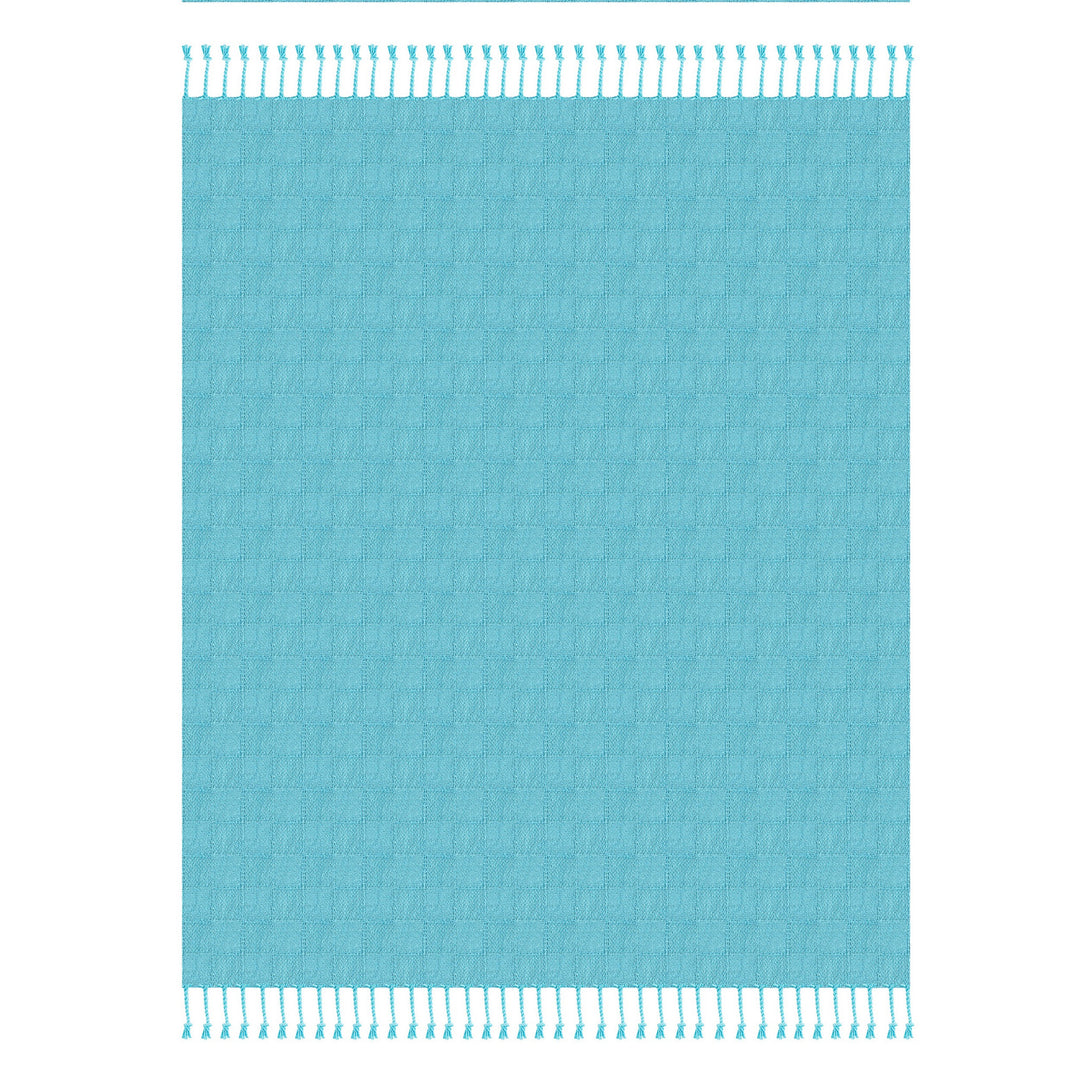 Blue Woven Cotton Solid Color Throw Blanket