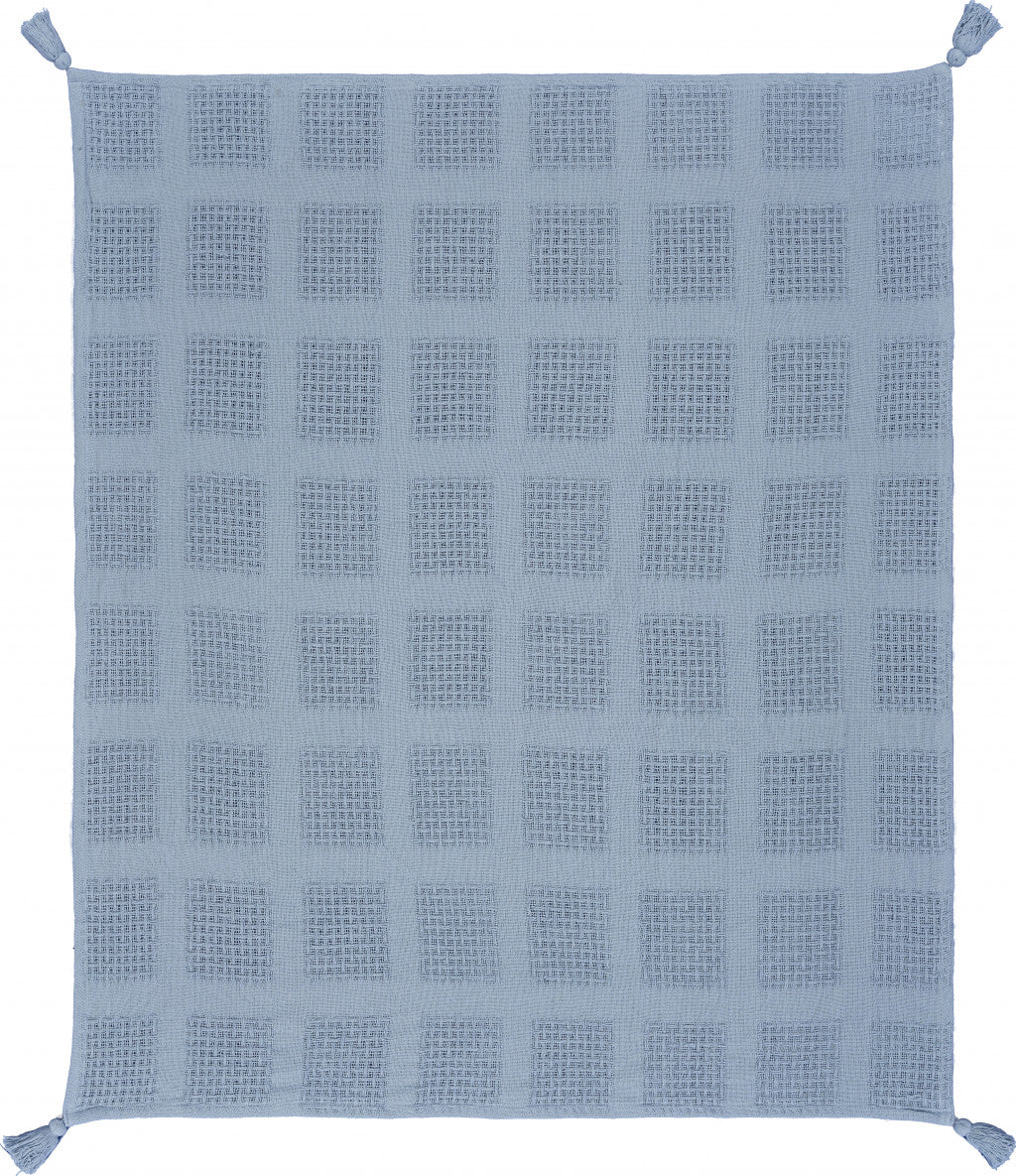 Blue Woven Cotton Solid Color Throw Blanket