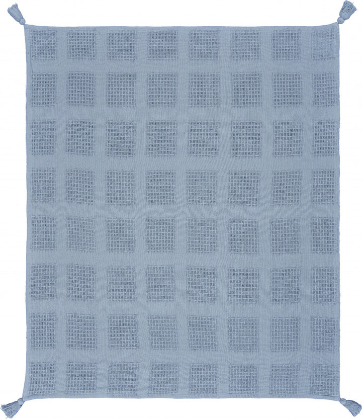 Blue Woven Cotton Solid Color Throw Blanket