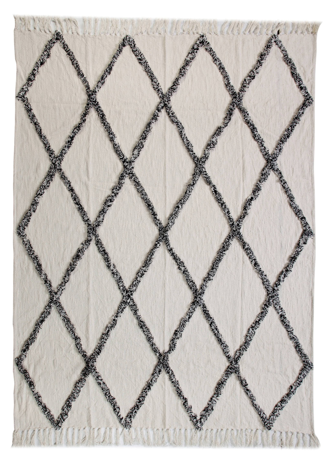 Cream Woven Cotton Geometric Throw Blanket