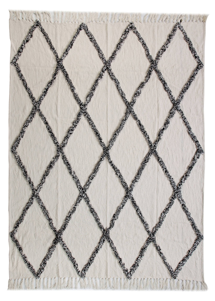 Cream Woven Cotton Geometric Throw Blanket