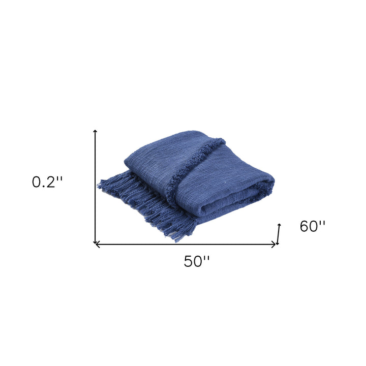 Blue Woven Cotton Solid Color Throw Blanket