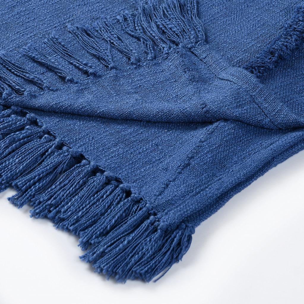 Blue Woven Cotton Solid Color Throw Blanket