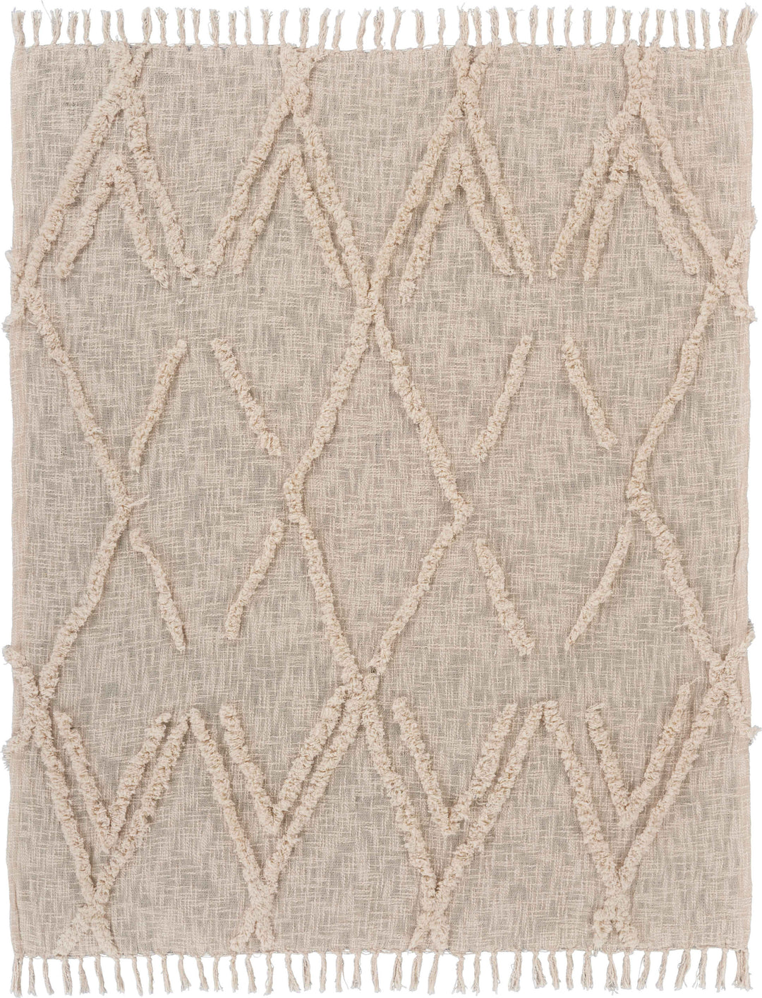 Beige Woven Cotton Geometric Throw Blanket