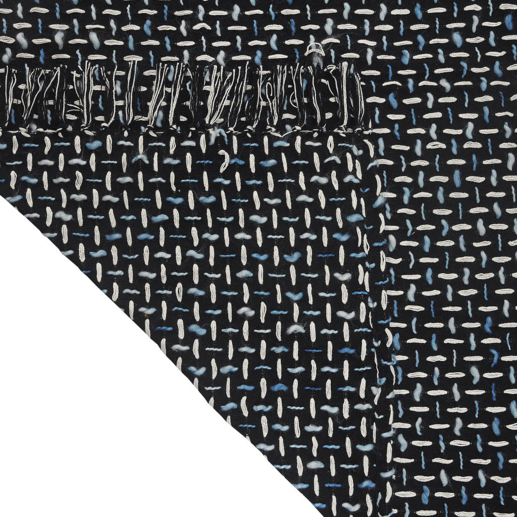 Black and Blue Woven Cotton Geometric Throw Blanket