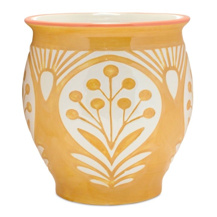 Set of Two 7" Yellow Ceramic Round Pot Planter