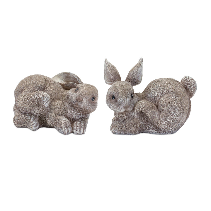 Set Of Four 4" Gray and Brown Polyresin Rabbit Figurine