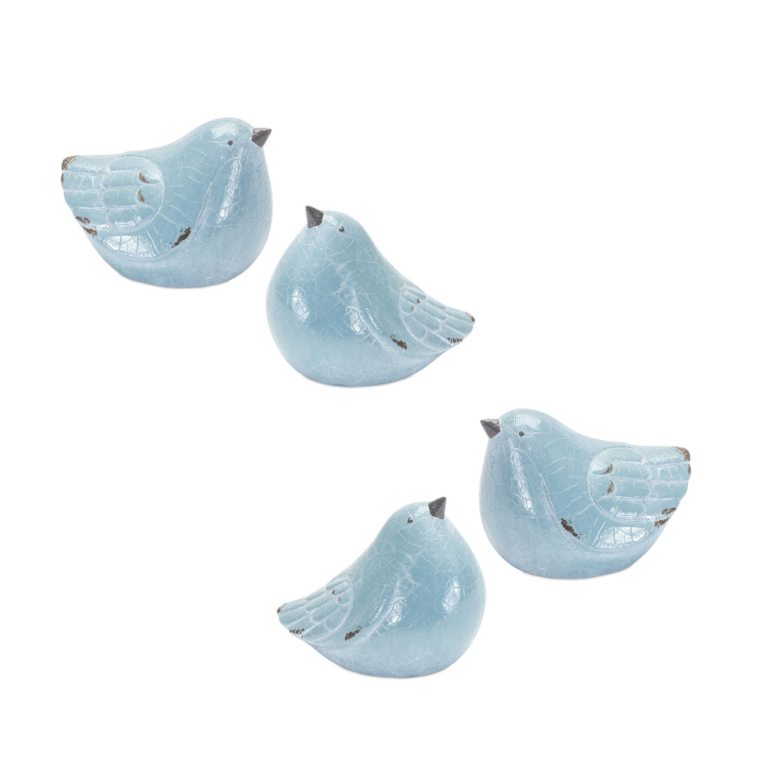 Set Of Four 4" Blue Resin Bird Bird Figurine