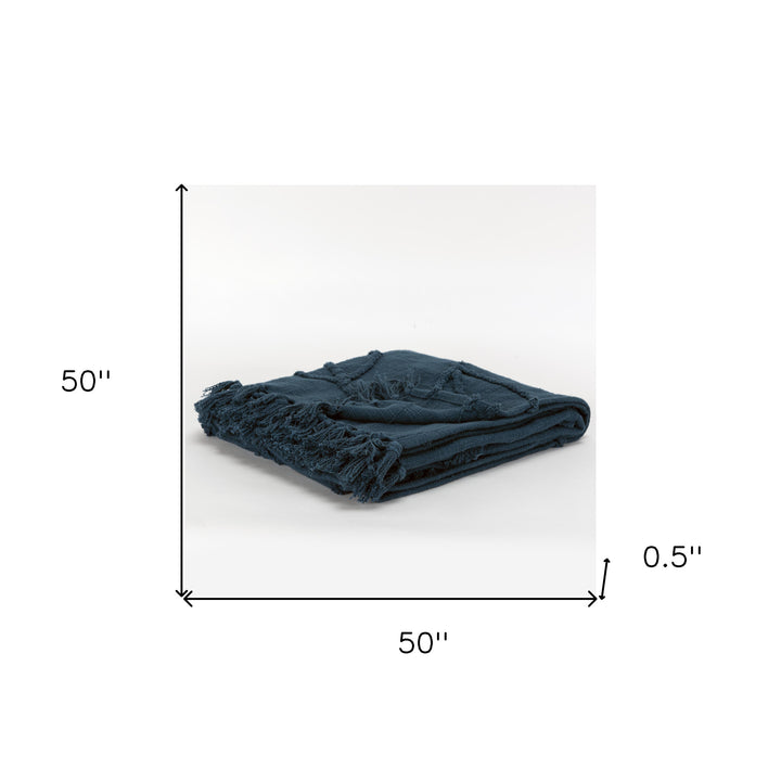 Teal Blue Woven 100% Woven Textured Cotton Throw Blanket