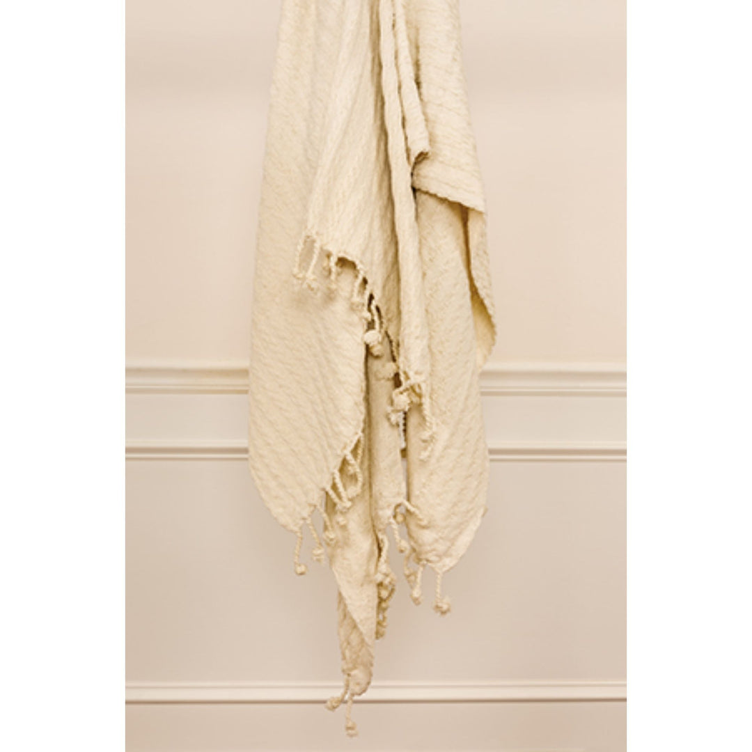 Ivory Knitted 100% Cotton Throw Blanket