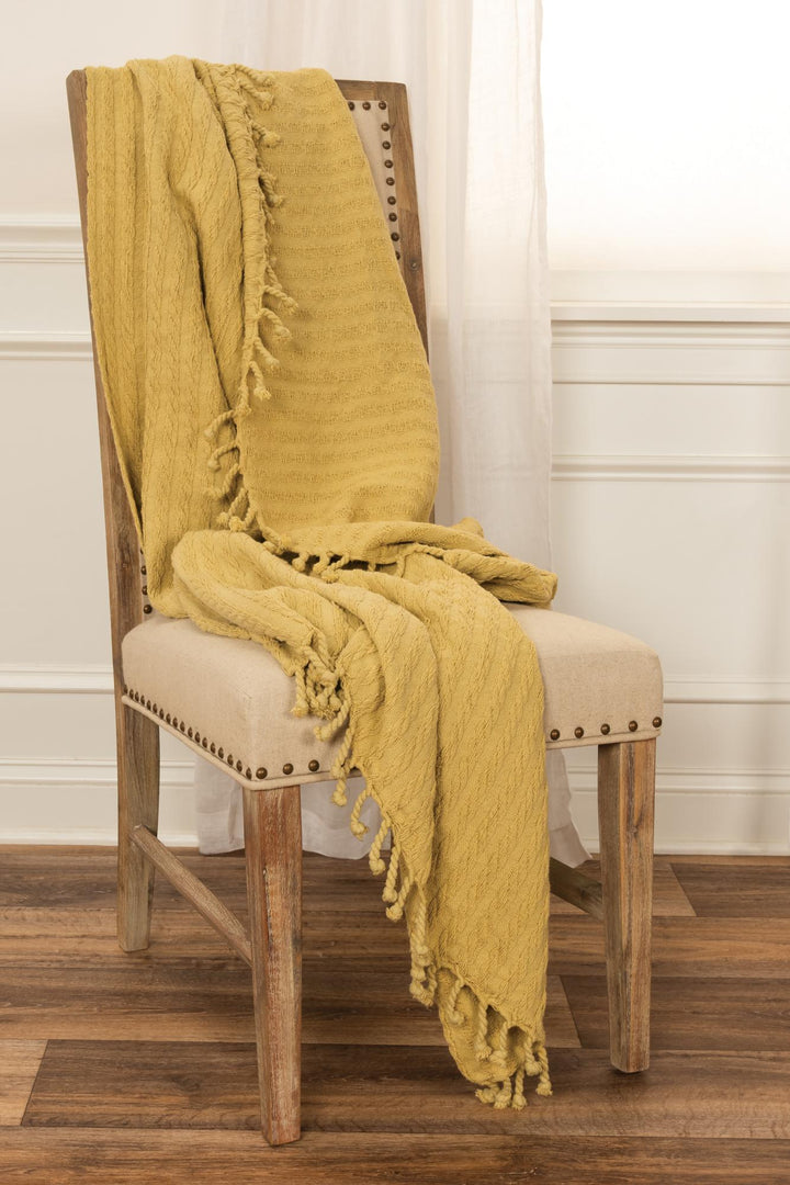 Yellow Knitted 100% Cotton Throw Blanket