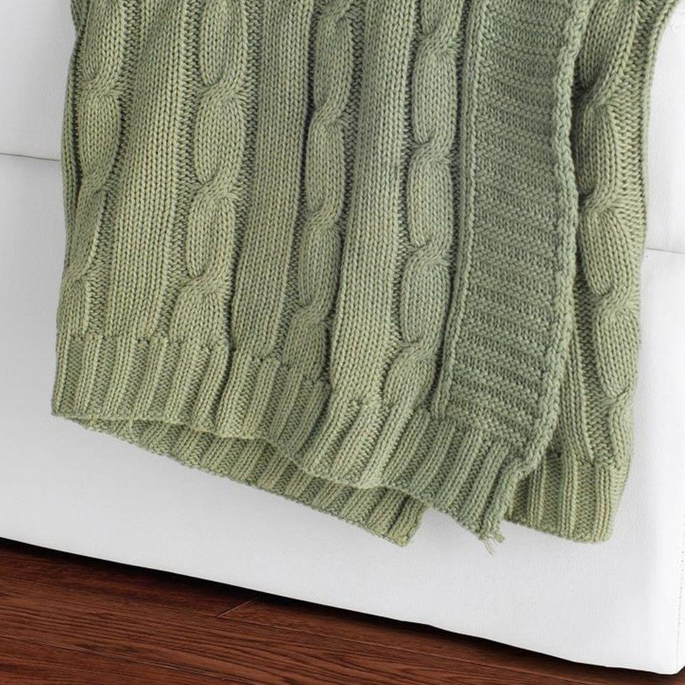 Olive Green Knitted 100% Cotton Throw Blanket