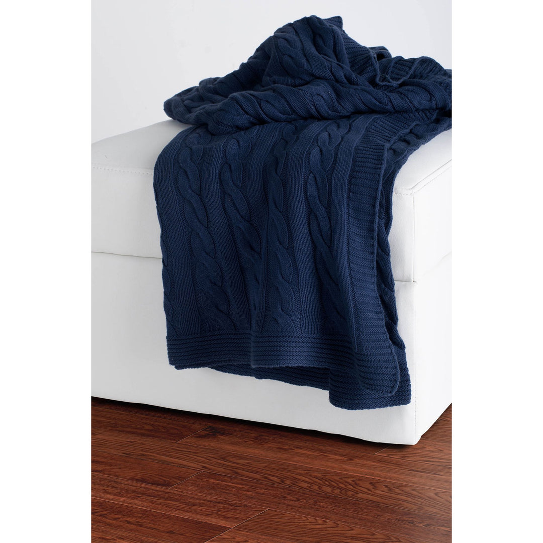 Blue Knitted 100% Cotton Throw Blanket